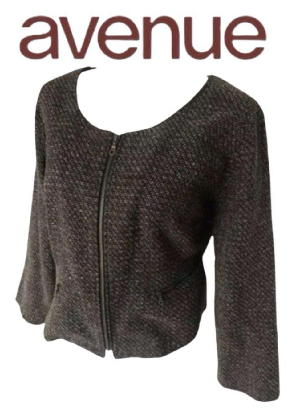 30W Chanel Style Tweed Jacket with Zip Front, AVENUE Plus